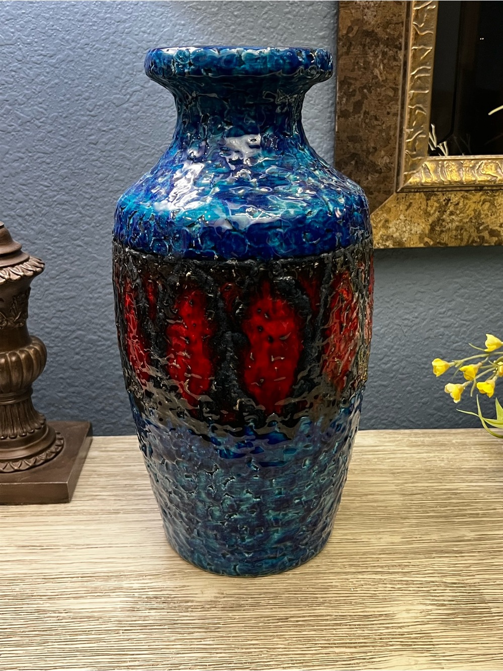 Large Vintage Bay Keramik Vase 568-35 West German Pottery Fat Lava MCM 14.5" - Picture 3 of 5